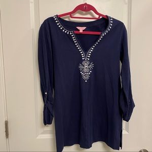 Lilly Pulitzer Size Medium Navy Top 100% Cotton